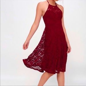 Lulus lace burgundy midi dress